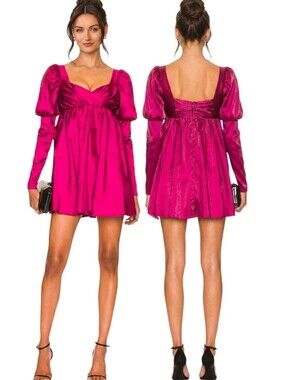LOVERS + FRIENDS 'Fraya' Raspberry Taffeta Babydoll - Size M